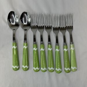 Sabre Green White cutlery Made in France 18/10 stainless steel, set of 8 pieces
